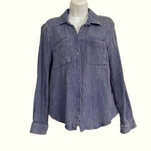 Wild Skye Blue Gauzy Textured Cotton Shirt Size Small Button-down Casual Spring